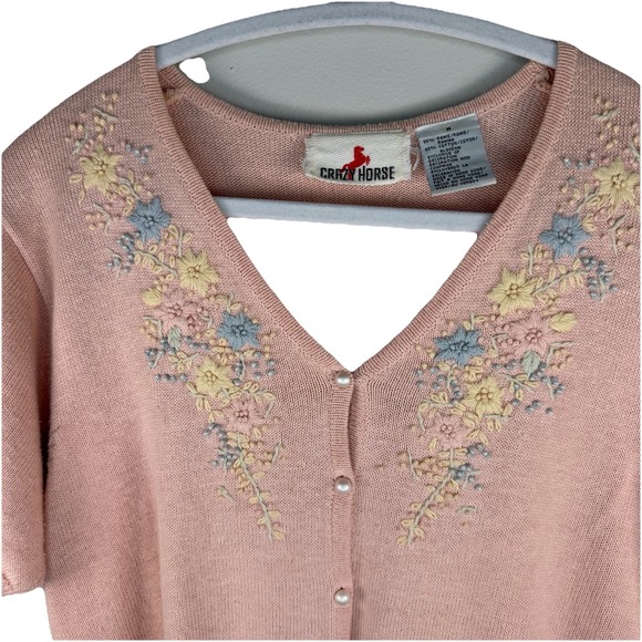 Crystal Kobe Sweaters - VNG Crazy Horse Women's Med‎ Pearl Bead And Embroidery Embellished Cottagecore